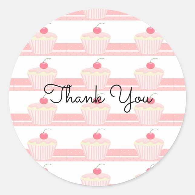 Mattiert Pink Cupcakes Danke Runder Aufkleber (Vorderseite)