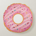Mattiert rosa und schokoladenfarbene Doughnut mit  Rundes Kissen<br><div class="desc">Eine niedliche,  lustige Vektorgrafik eines Donuts mit rosa verglasten Zuckerguss,  einem Regenbogen aus Sprinklen und einem Tropfen weißen Zuckergusses über die Oberseite. Die andere Seite ist ein schokoladenverglaster Donut mit bunten Sprinklen. Dieses neue Kissen ist ideal für Jugendliche oder für Mädchen. Klicken Sie zum Personalisieren auf die Schaltfläche Anpassen.</div>