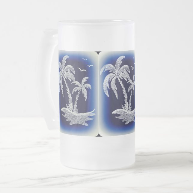 Mattierte 16 Unze hohe GlasTasse mit Palmen Mattglas Bierglas (Vorderseite Links)