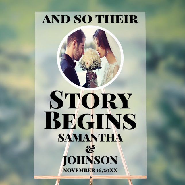 Mattierte Akrylstory beginnt Hochzeit Begrüßung Be Acrylschild (Neutral)