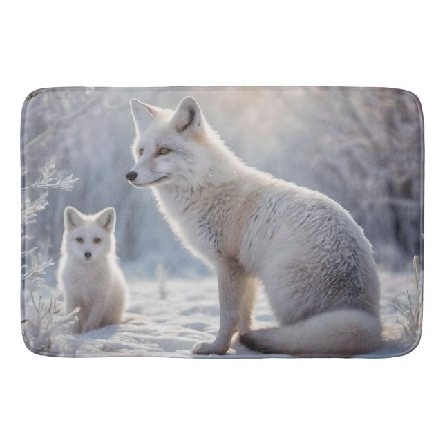 "Mattierte Anleihen: The Arctic Fox and their Cub" Badematte (Vorderseite)