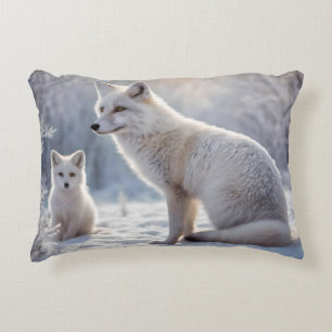 "Mattierte Anleihen: The Arctic Fox and their Cub" Dekokissen