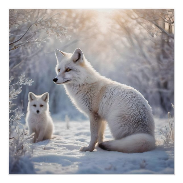 "Mattierte Anleihen: The Arctic Fox and their Cub" Poster (Vorderseite)