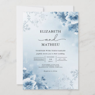 Mattierte Azure Bloral Bloom Wedding Einladung