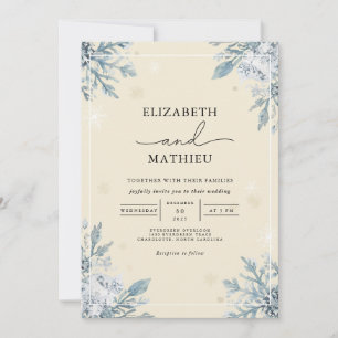 Mattierte Azure Botanical Winter Wedding Einladung