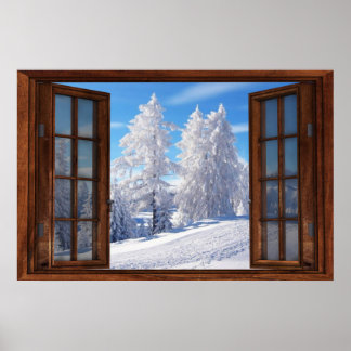Mattierte Baumkronen Winter Scene Window Illusion  Poster