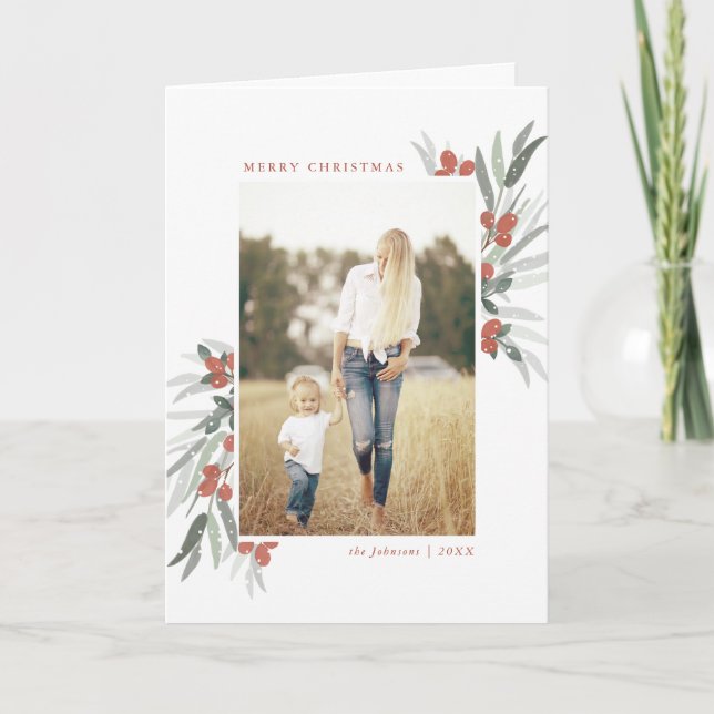 Mattierte Beeren, Weihnachts-Foto-Grußkarte Karte (Vorderseite)