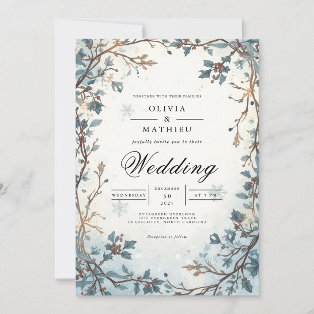 Mattierte Berry Arch Winter Wedding Einladung (Vorderseite)