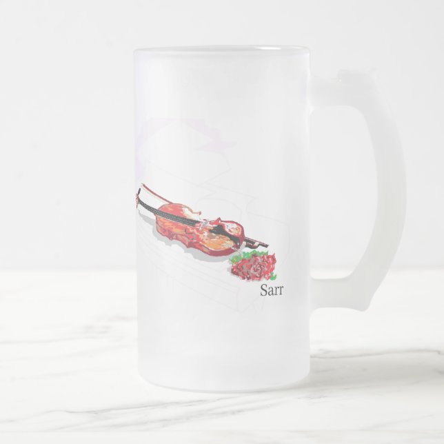 Mattierte Bier-Tasse: Geige mit Rose Mattglas Bierglas (Rechts)