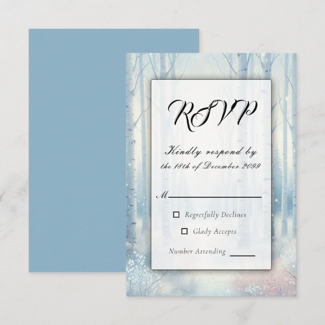 Mattierte Blauwaldhochzeit RSVP Karte (Vorne/Hinten)