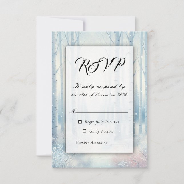 Mattierte Blauwaldhochzeit RSVP Karte (Vorderseite)