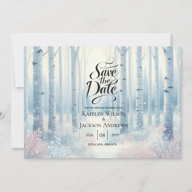 Mattierte Blauwaldhochzeit Save The Date (Vorderseite)