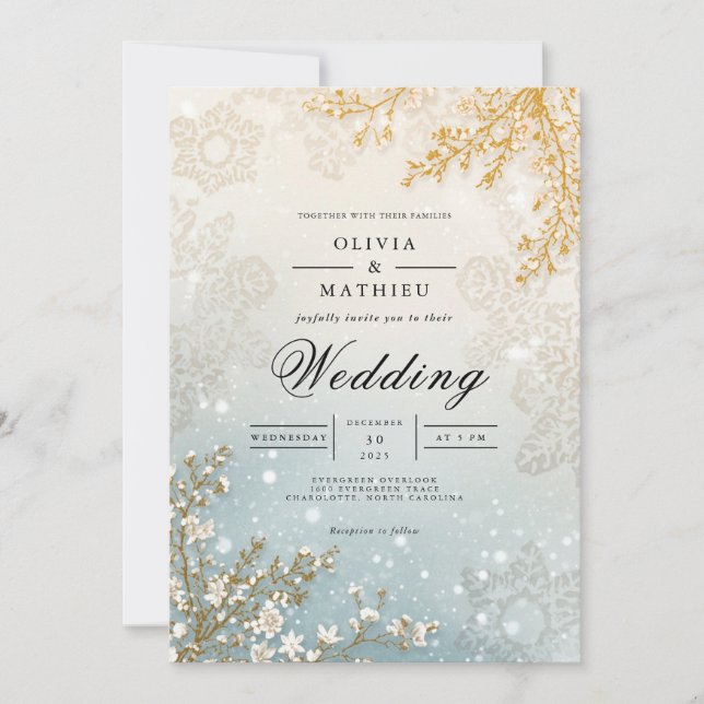 Mattierte BlomWinter Romance Hochzeit Einladung (Vorderseite)