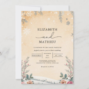 Mattierte botanische Winterhochzeit Einladung