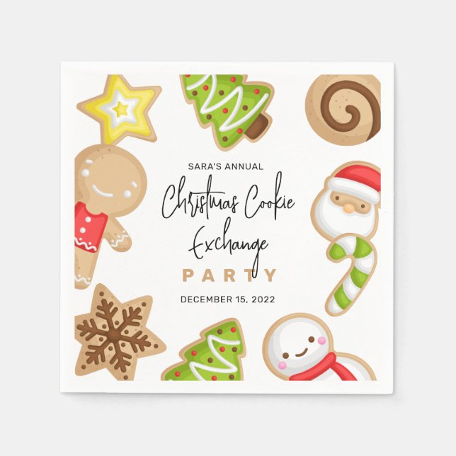 Mattierte Cookies Weihnachts-Cookie-Exchange-Party Serviette (Vorderseite)