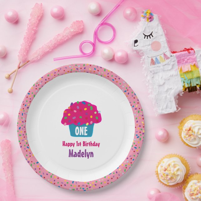 Mattierte Cupcakes Regenbogen Pinakothek Pappteller (Party)