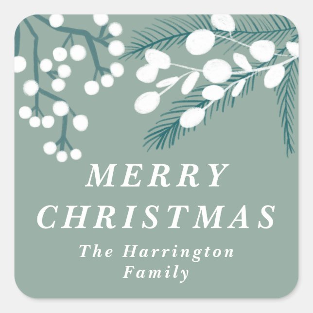 Mattierte Eukalyptusminze und weiße Weihnachten Quadratischer Aufkleber (Vorderseite)