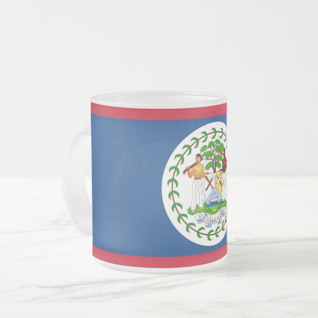 Mattierte kleine Tasse aus Glas mit Belize-Flagge (Vorderseite Links)