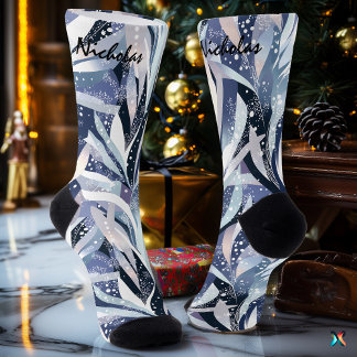 Mattierte Leaf Winter Socken in Navy und Lavendel