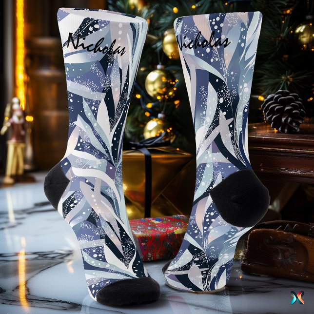 Mattierte Leaf Winter Socken in Navy und Lavendel (Von Creator hochgeladen)