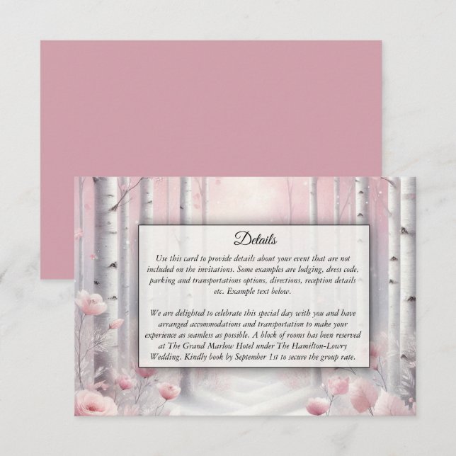 Mattierte Petals bei einer Winterwoodlandhochzeit Begleitkarte (Vorne/Hinten)