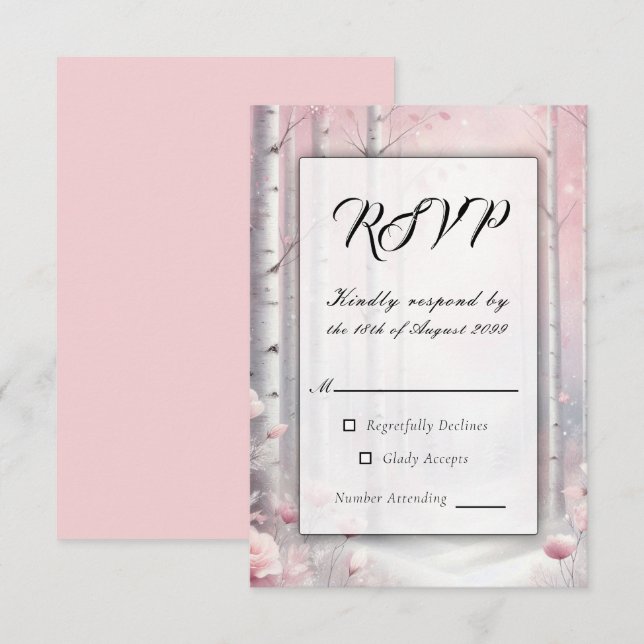 Mattierte Petals bei einer Winterwoodlandhochzeit RSVP Karte (Vorne/Hinten)