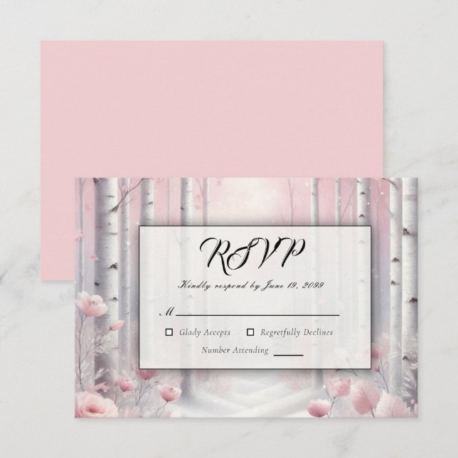 Mattierte Petals bei einer Winterwoodlandhochzeit RSVP Karte (Vorne/Hinten)