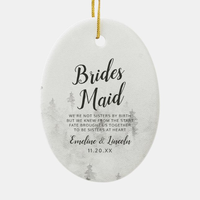 Mattierte Pines Rustikales Wintermaid Zitat Keramik Ornament (Hinten)