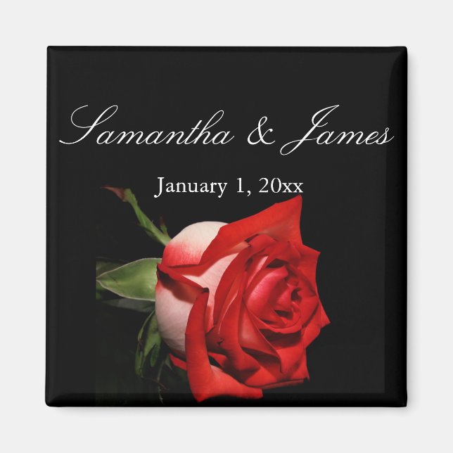 Mattierte Rote Rose Persönliche Hochzeit Magnet (Vorne)