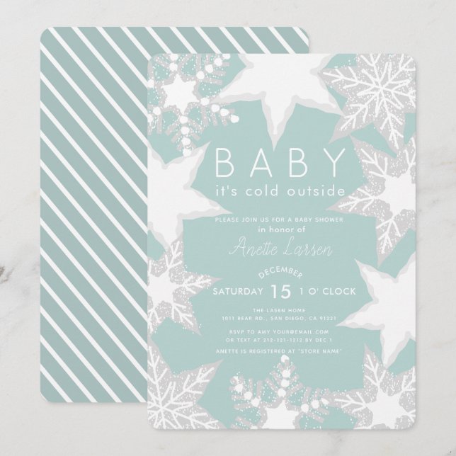 Mattierte Schneeflocken Blue Winter Baby Dusche Einladung (Vorne/Hinten)