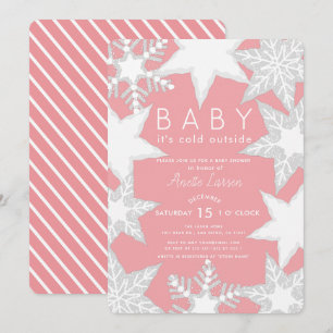 Mattierte Schneeflocken Pink Winter Baby Dusche Einladung
