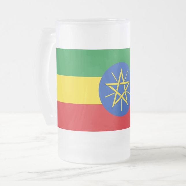Mattierte Tasse aus Glas mit äthiopischer Flagge (Vorderseite Links)