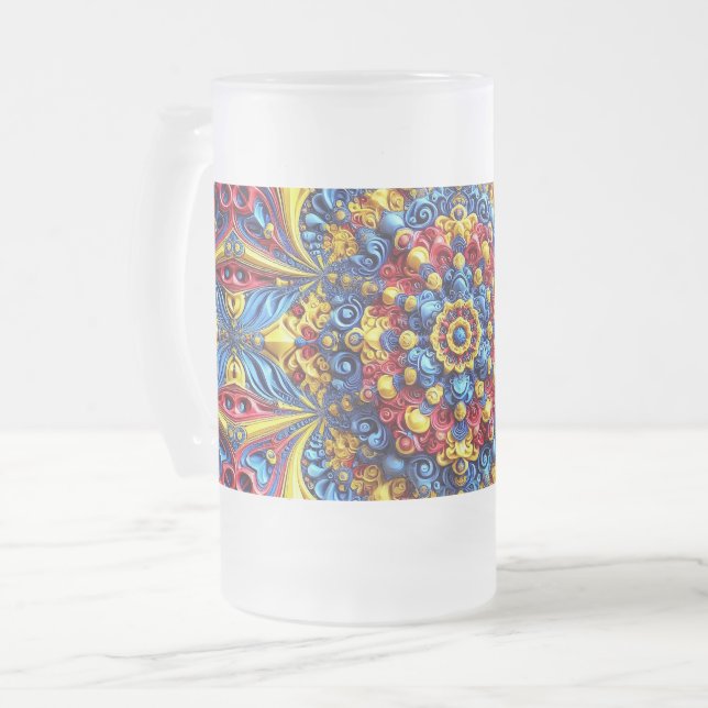 Mattierte Tasse aus Glas mit rumänischer Farbgesta (Vorderseite Links)