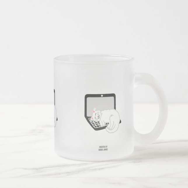 Mattierte Tasse aus Laptop mit weißer Katze (Rechts)