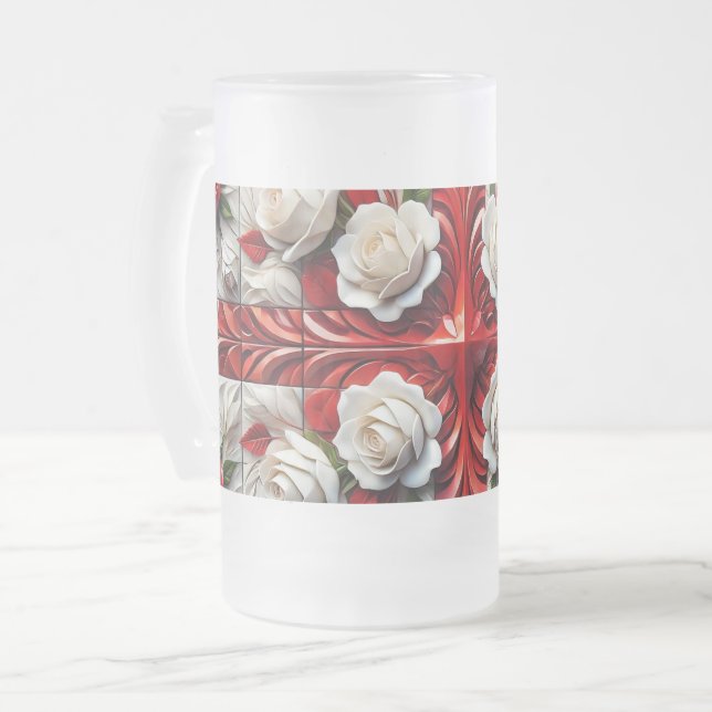 Mattierte Tasse mit englischer Rose (Vorderseite Links)