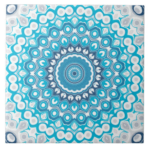 Mattierte Wintergeometrie in Blau und Weiß Mandala Fliese