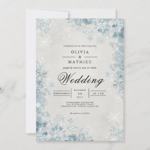 Mattierter blauer Winter blüht Hochzeit Einladung