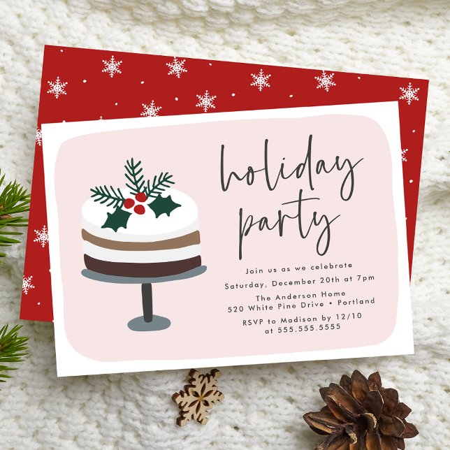 Mattierter Kuchen mit Holly Pink & Red Holiday Par Einladung (Von Creator hochgeladen)