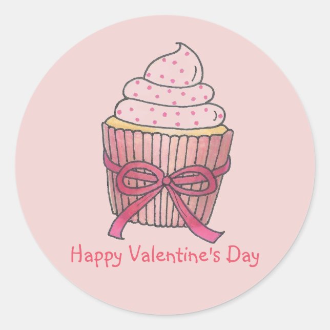 Mattierter Pink Cupcake Valentinstag Cupcakes Lieb Runder Aufkleber (Vorderseite)