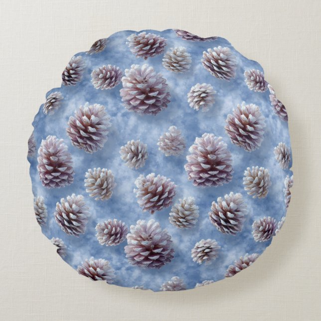 Mattiertes Blaues Pinecones Muster Kissen (Vorderseite)