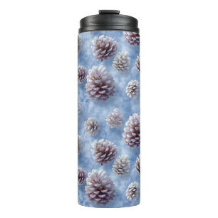 Mattiertes Blaues Pinecones Muster Kissen Thermosbecher