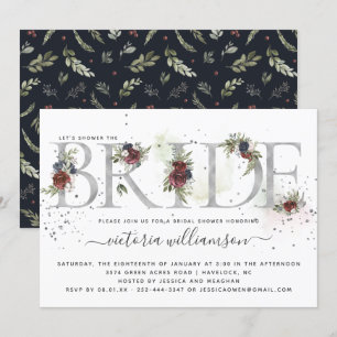 Mattiertes florales Silver Winter Brautparty Einladung