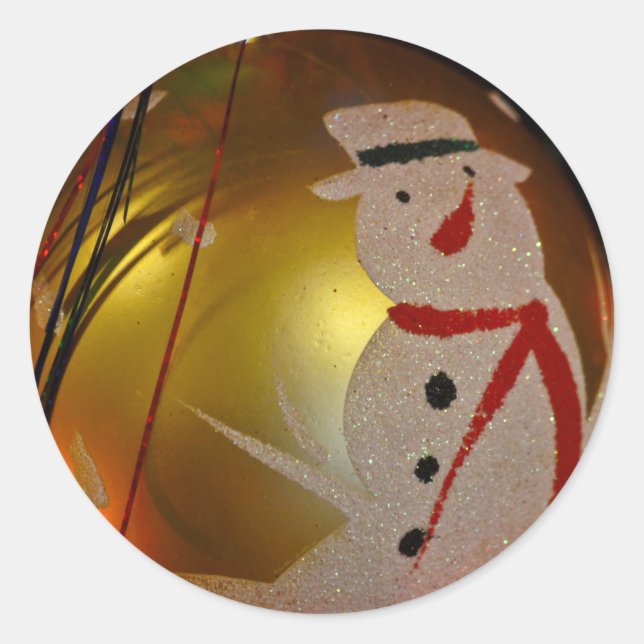 Mattiertes Schneemann-Ornament Runder Aufkleber (Vorderseite)