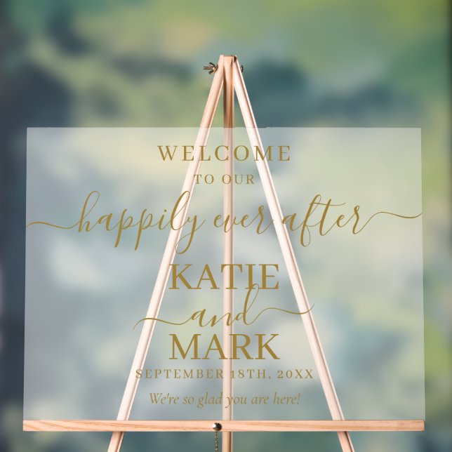 Mattiertes Script glücklich immer nach Gold Willko Acrylschild (Neutral)