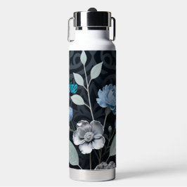 Mattiertes Winter Floral, Icy Blue & Silver Muster Trinkflasche