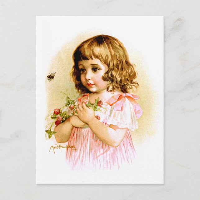 Maud Humphrey: Summer Girl mit Blume und Biene Postkarte (Vorderseite)