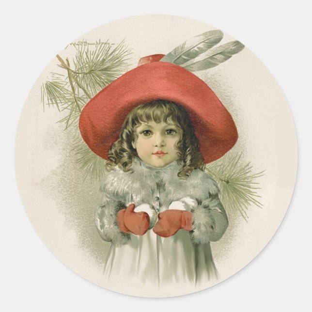 Maude Humphrey Girl und Snowballs Runder Aufkleber (Vorderseite)