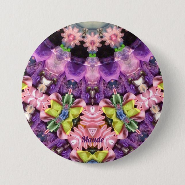 MAUDE ~ Lila-rosa-grüngelbe BLASE Button (Vorderseite)