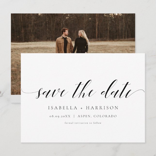 MAUDE | Minimalistisches Skript-Foto Save the Date Einladung (Vorne/Hinten)