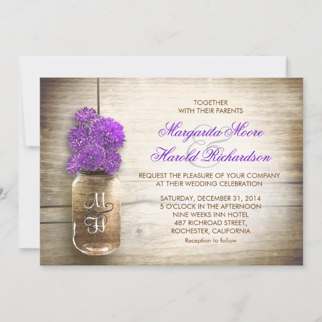 Mauerjar und violette Blumen Einladungen für Hochz (Vorderseite)